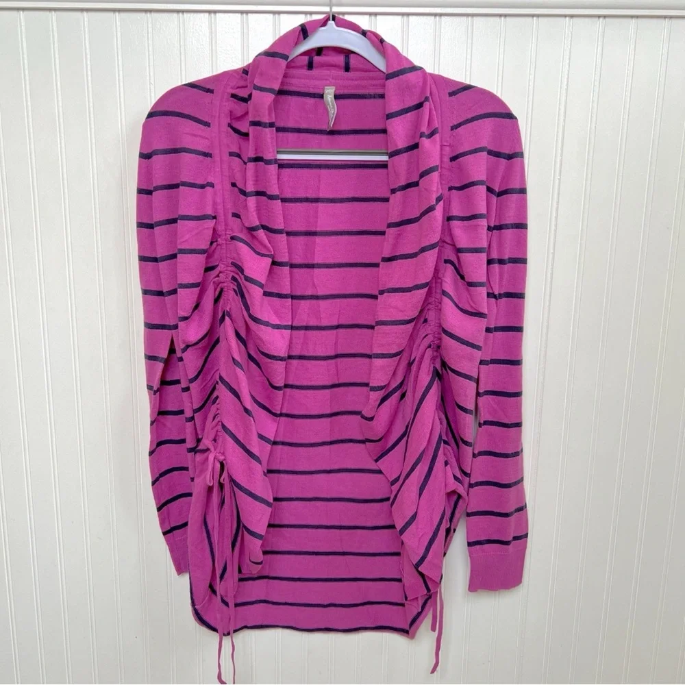 Hanna Andersson Purple & Navy Blue Stripe Open Front Cotton Cardigan Sweater